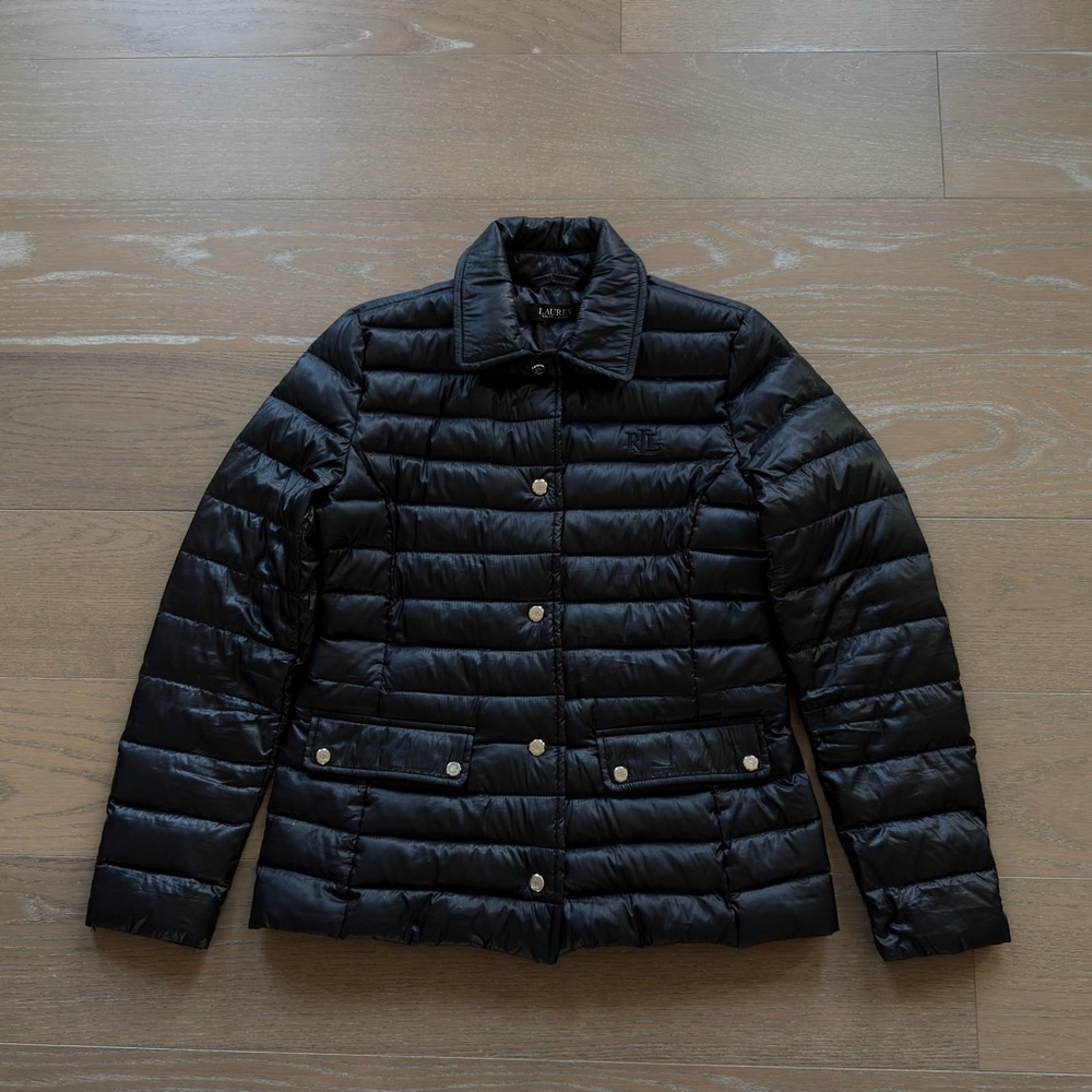 Lauren Ralph Lauren Quilted Puffer Jacket Womens Small Black Lightweight Snap